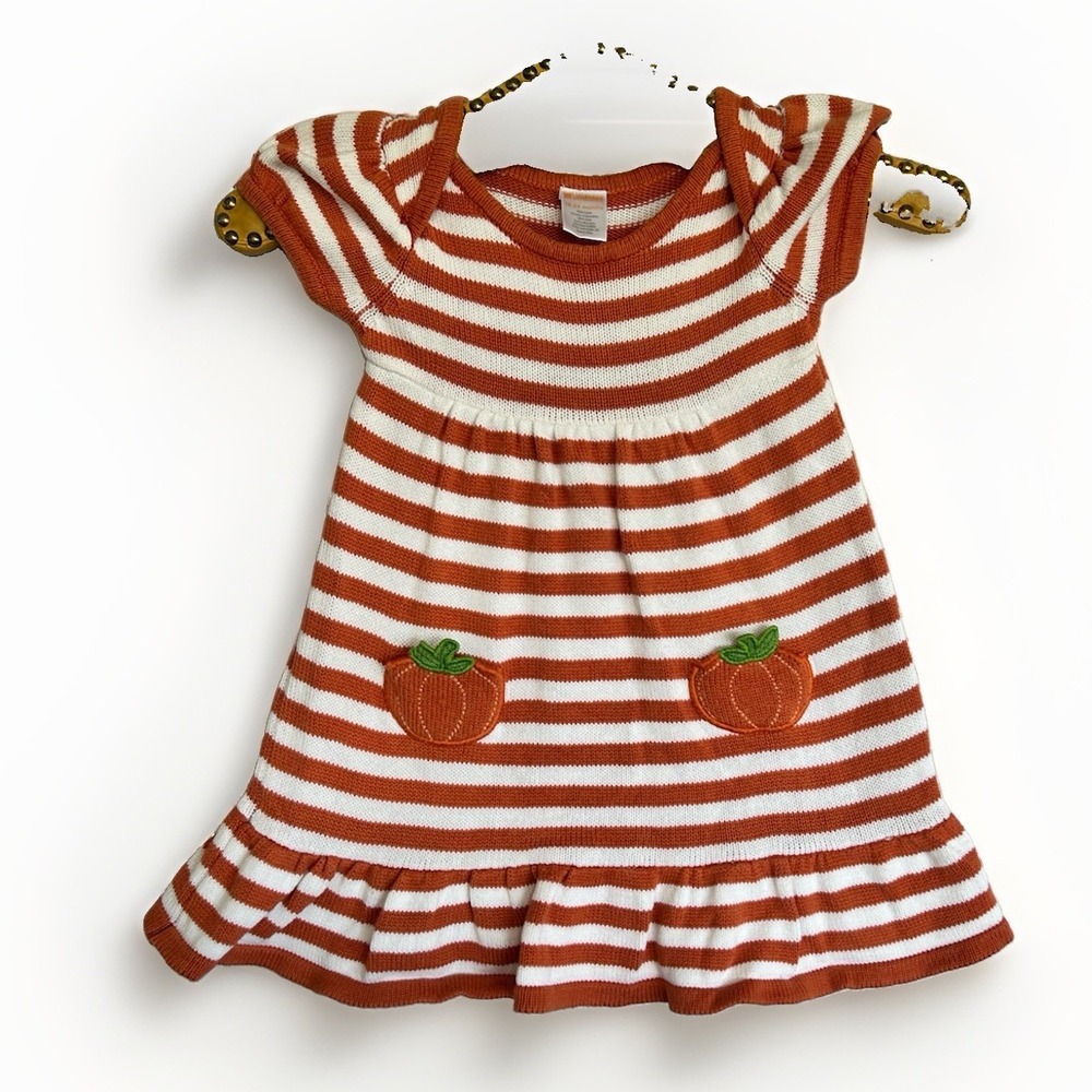 Gymboree 2014 Halloween Orange Striped Pumpkin Patch Fall Sweater Dress 18-24m